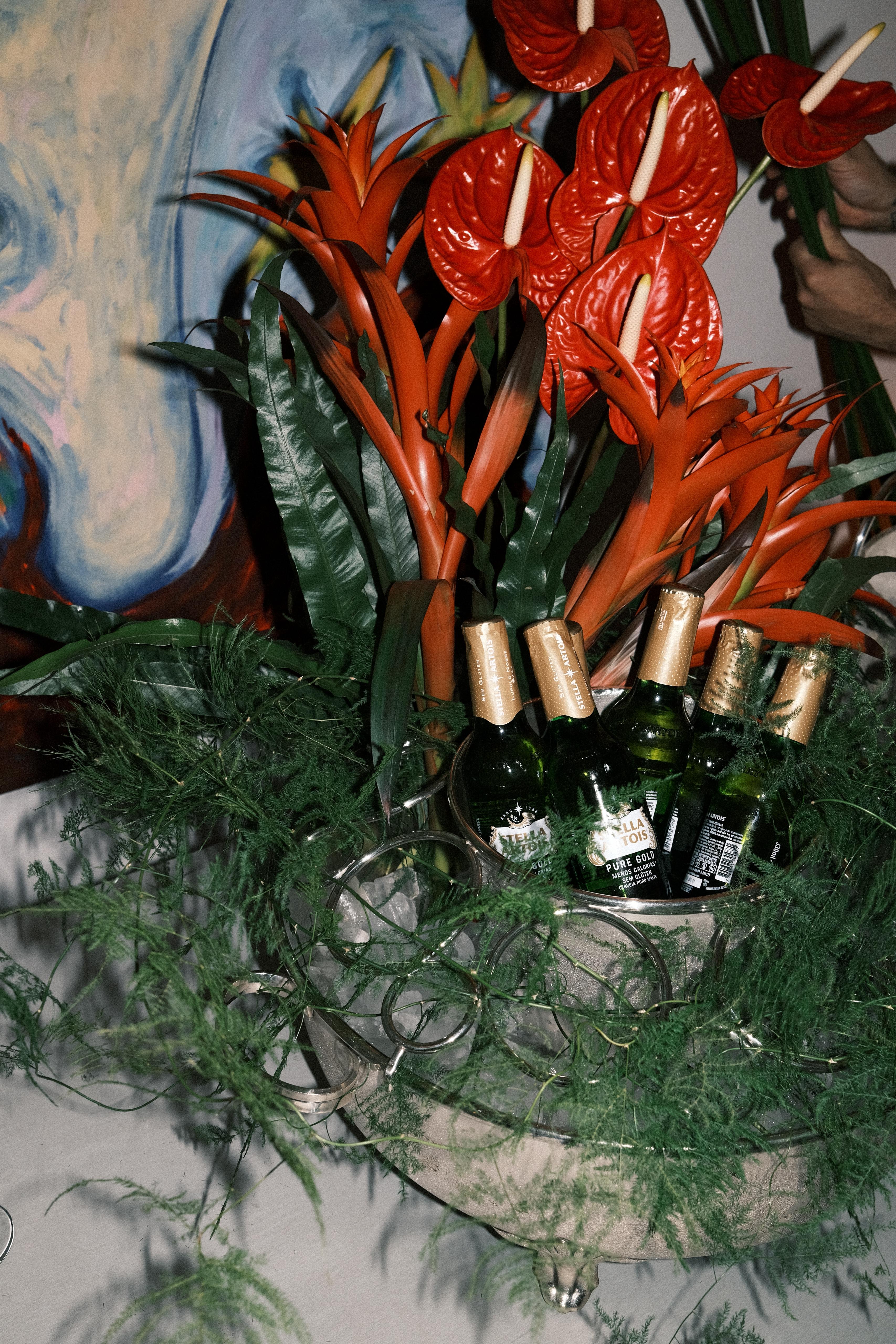 Anthurium arrangement with champagne service